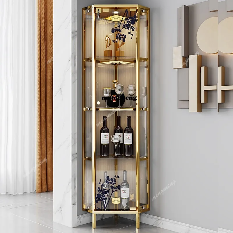 Stainless steel corner cabinet, living room triangle cabinet, glass minimalist, modern dining room, corner wine cabinet