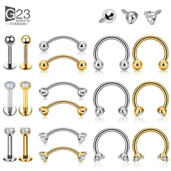 5Pcs G23 Titanium 16G CZ Tragus Eyebrow Piercing Body Jewelry Labret Lip Ring Stud Earrings Septum Nose Rings Internal Thread