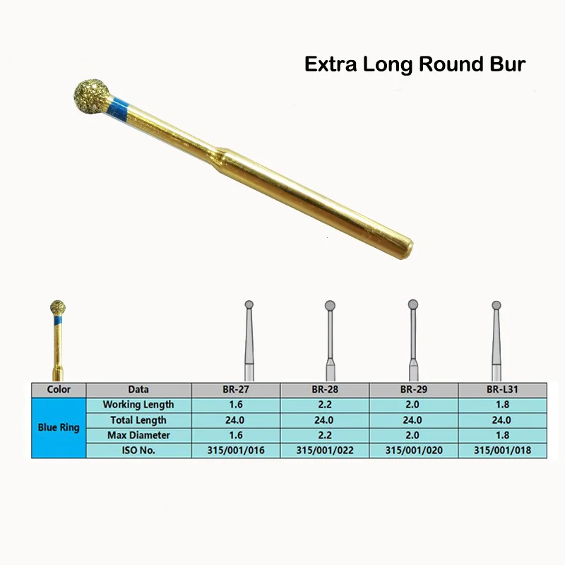 

Dental Diamond Gold Bur Longer Extraction Drills Round Shape For Open Pulp10 PCS/Llot BR-27 BR-L31, BR-28 BR-29 Are Siliver