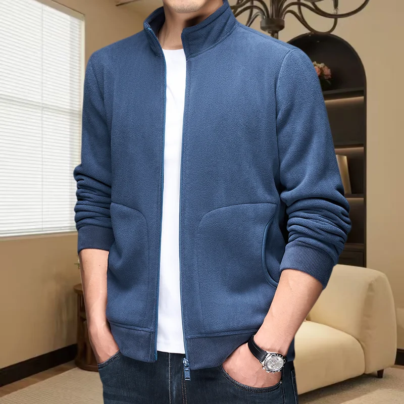 

2025 autumn and winter fashion new velvet warm zipper cardigan men clothing brand hot selling comfortable stand up collar jacket