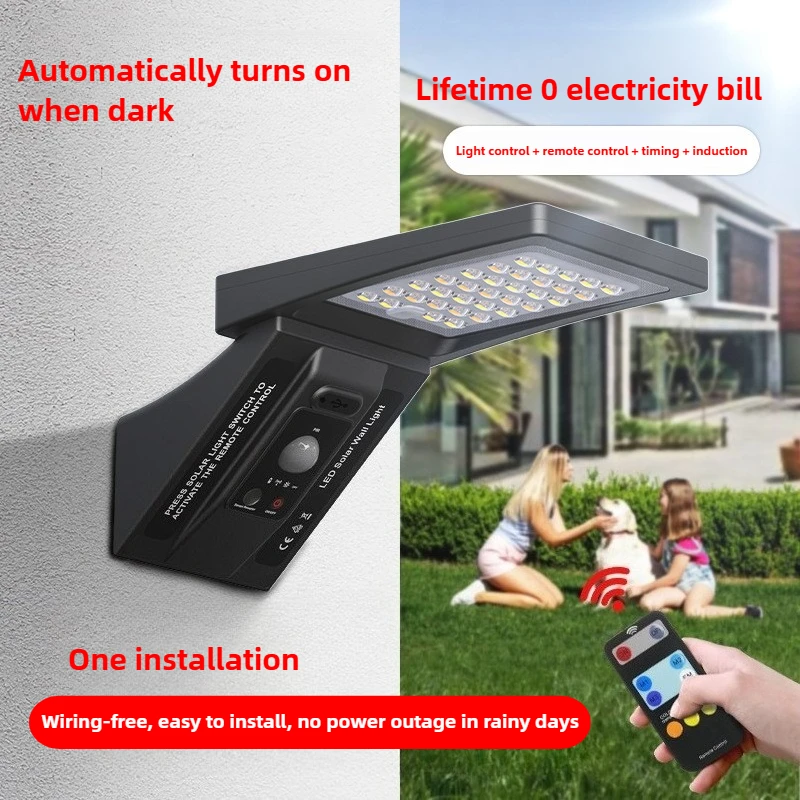 

Outdoor Rainproof Solar Wall Lamp Automatic Sensor Wall Lamp Villa Garden Floodlight Without Wiring Solar Spotlight Lamp