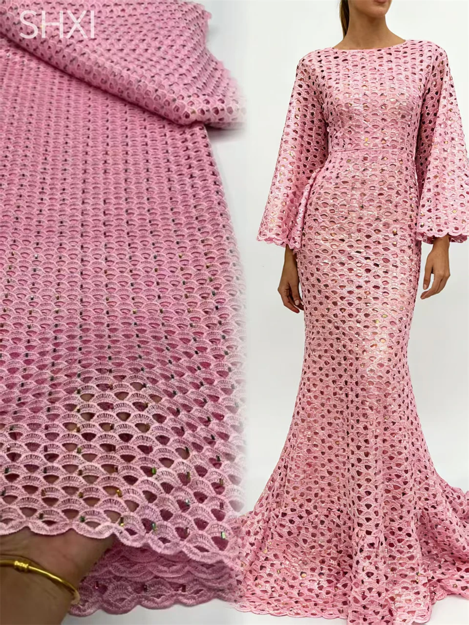 

African Cord Guipure Lace Fabric 2026 High Quality Nigerian Guipure Lace Fabric For Wedding Dress Sewing(Crystal style)