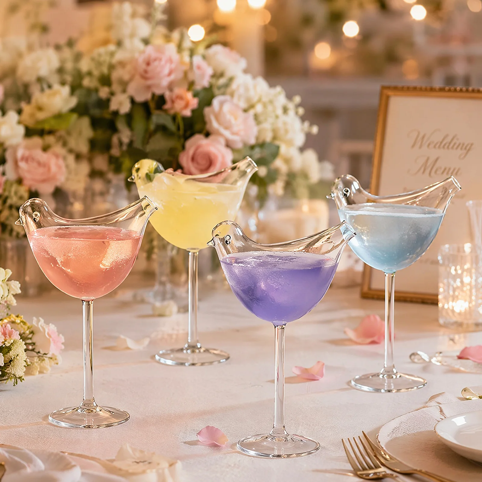 4Pcs Cute Bird Shape Glasses Multi-Purpose Bird Shaped Wine Glass Creative Birds Cocktail Glass for Party Wedding Home Decor
