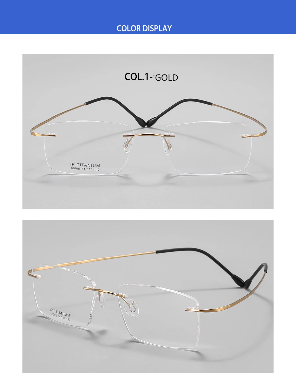 Quadratische randlose Business-Brille ultraleichte Brillen aus reinem Titan Mode Retro optische Rezept rahmen Mann Frau 1006 – Detail 9