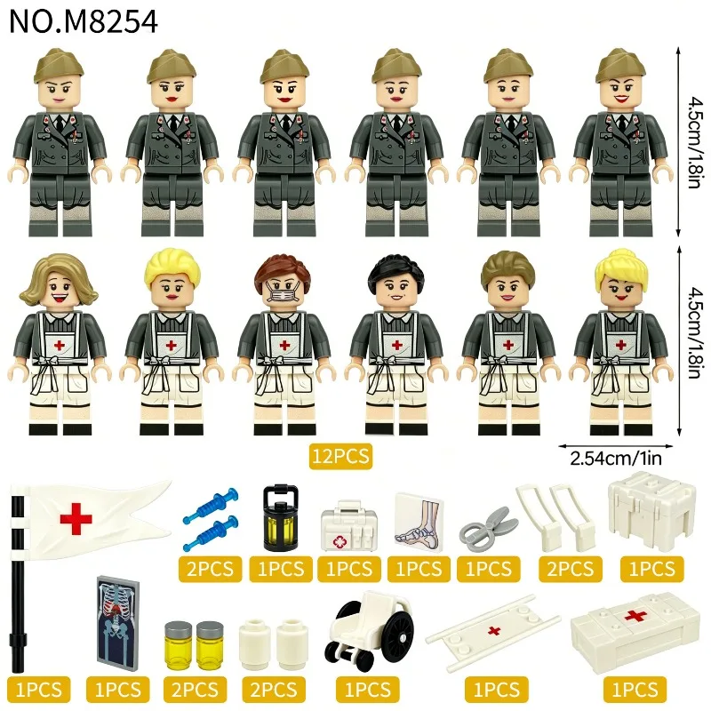

Мини-фигурки Frontline Medical Corps M8254, оптовая продажа, немецкие солдаты, детские конструкторы из мелких деталей, игрушки для сборки