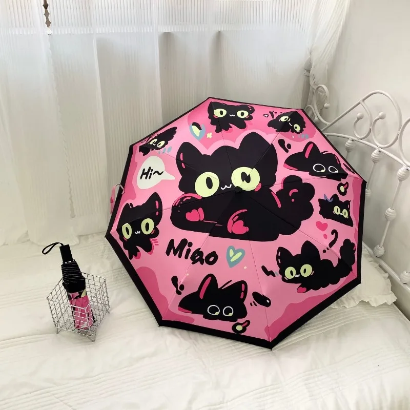 

Fully Automatic Cat Cute Umbrella, Rain and Shine Dual-purpose Black Rubber Portable Sun Umbrella, Sun Protection, UV Protection