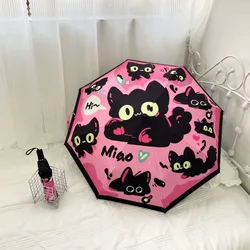 Fully Automatic Cat Cute Umbrella, Rain and Shine Dual-purpose Black Rubber Portable Sun Umbrella, Sun Protection, UV Protection