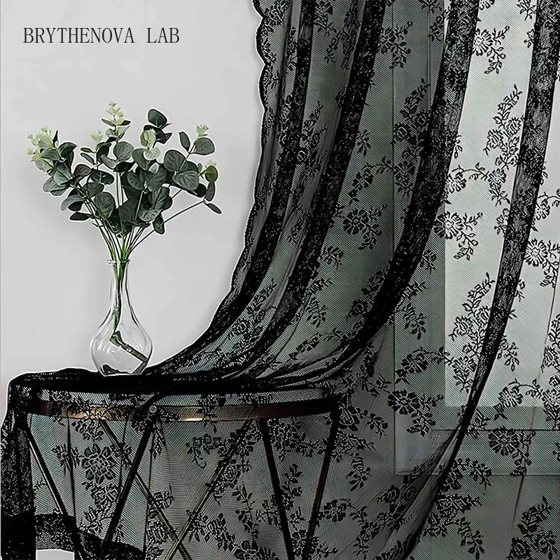1pc Floral Embroidery Lace Curtain Vintage Flower Tulle Ruffle Curtain Sheer Panel Sweet Romantic Bedroom Window Decor Drapes