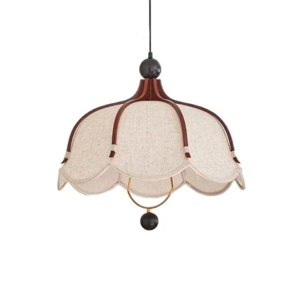 

Medieval style bedroom petal fabric pendant light French retro solid wood dining table light Japanese study eye protection light