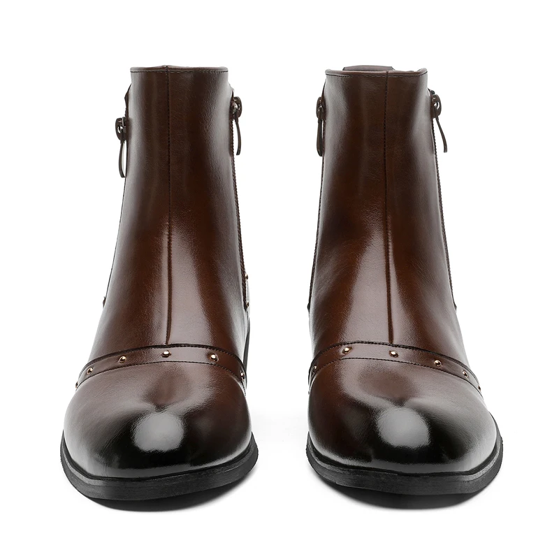 Autumn Winter New Men Side Zipper Riveted Short Boots Retro British Pointed High Barrel Fashion Boots