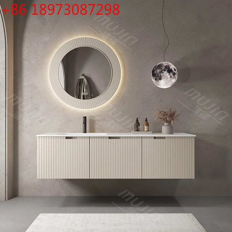 

Intelligent Nordic light luxury rock slab bathroom cabinet combination