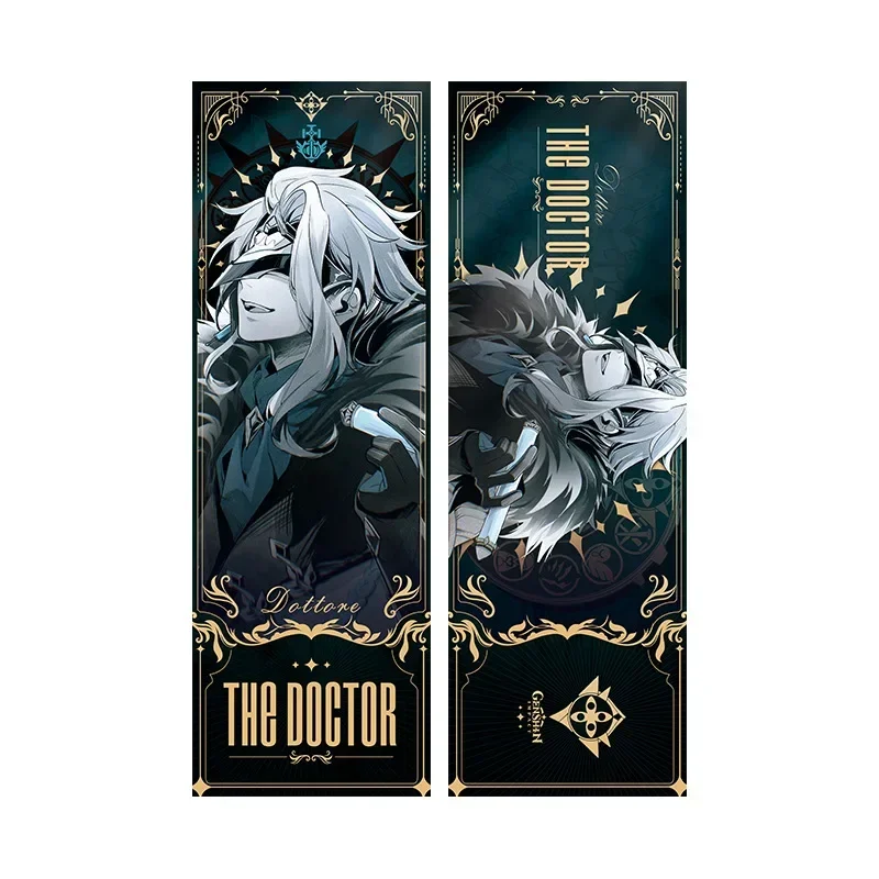 Hot Game Impact Fatui Harbingers Ticket Standing Painting HD Laser Paper Double-sided Gilded Bookmark Postcard for Fans Gifts