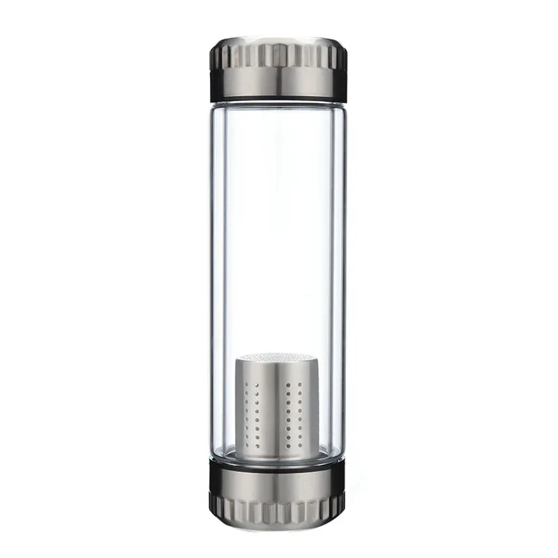 300/400/600ML Glass Water Bottle Stainless Steel Tea Infuser Filter Double Wall Lid Thick Bottom Drinking Office Home Cup Gift