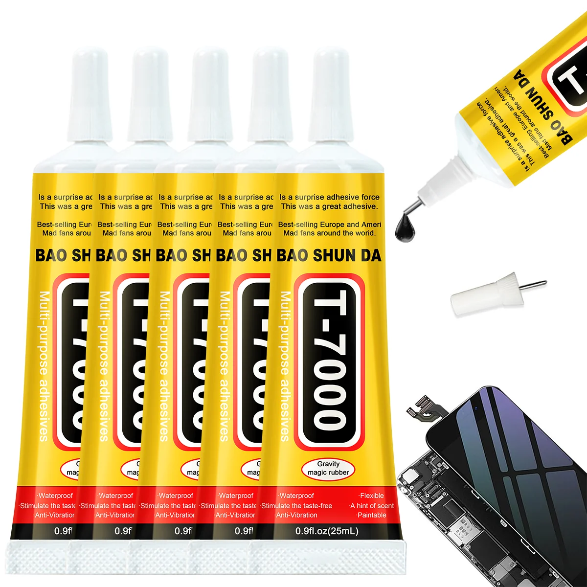 T7000 Black Adhesive Glue, Strong Glue, Epoxy Resin Repair, Liquid Glue for Mobile Phone Touch Screen, with Fine Needle Outlet, T-7000 Universal Plastic Glue for Glass DIY