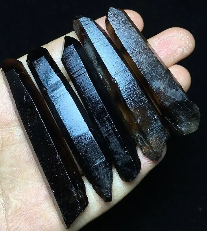 100g(3-6P) Rare Himalayan Black SMOKY QUARTZ Crystal Point Lemurian Specimen