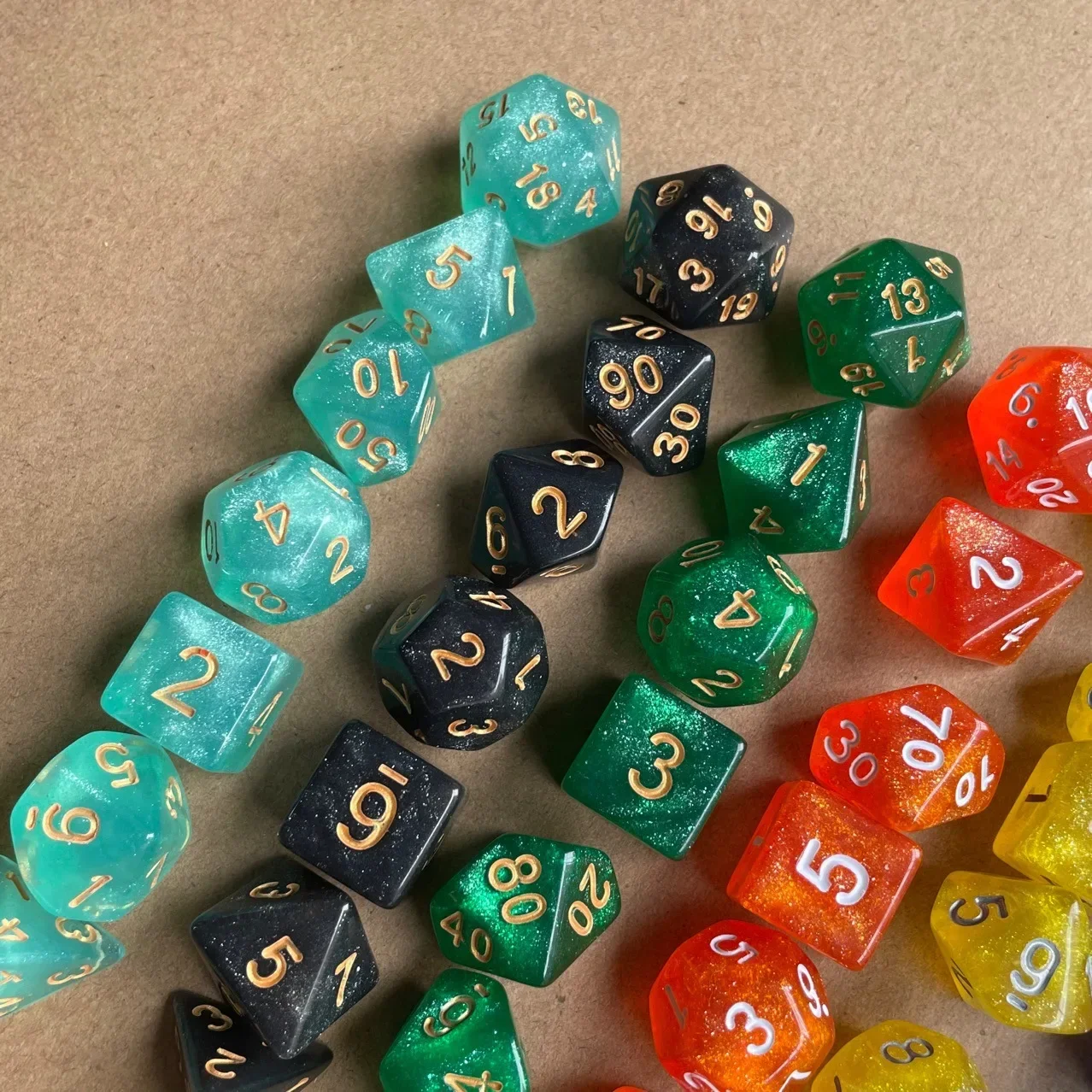 Conjunto de Dados Digitais para Jogos de Mesa, Glitter Gold, Rosa, Rosa, Ouro, D4, D6, D8, D10, D %, D12, D20, Kit de Dados Poliédricos para DND TPRG PRG, PCes 7