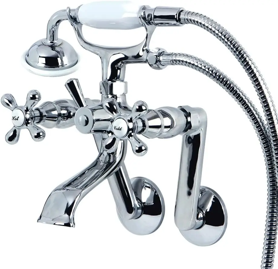 Vintage Wall Mount Clawfoot Tub Filler with Hand Shower Chrome 9.13 x 7.5 x 6 Drip-free ceramic disc cartridge