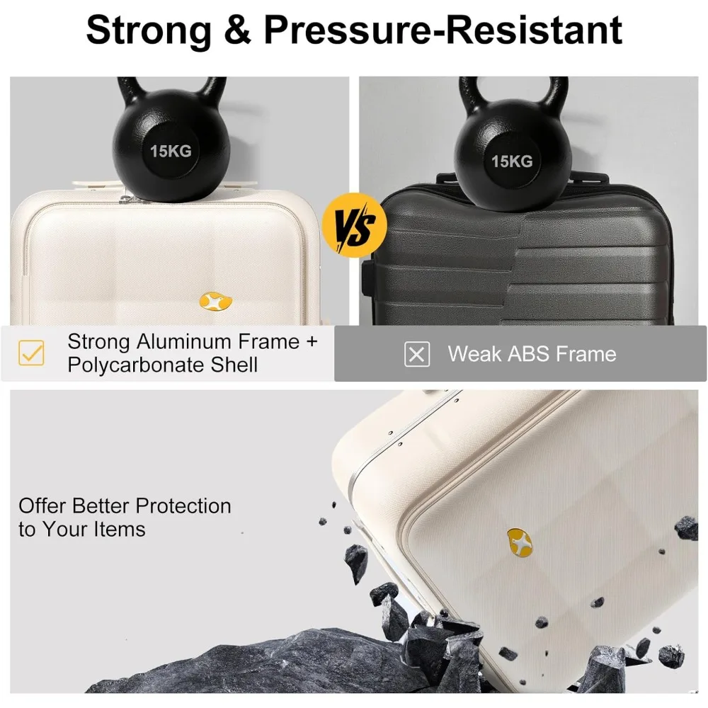 Front Opening Aluminum Frame 20 Inch Hardside Carry-On Suitcase with TSA Lock, Airline Approved Luggage 22x14x9 Inches