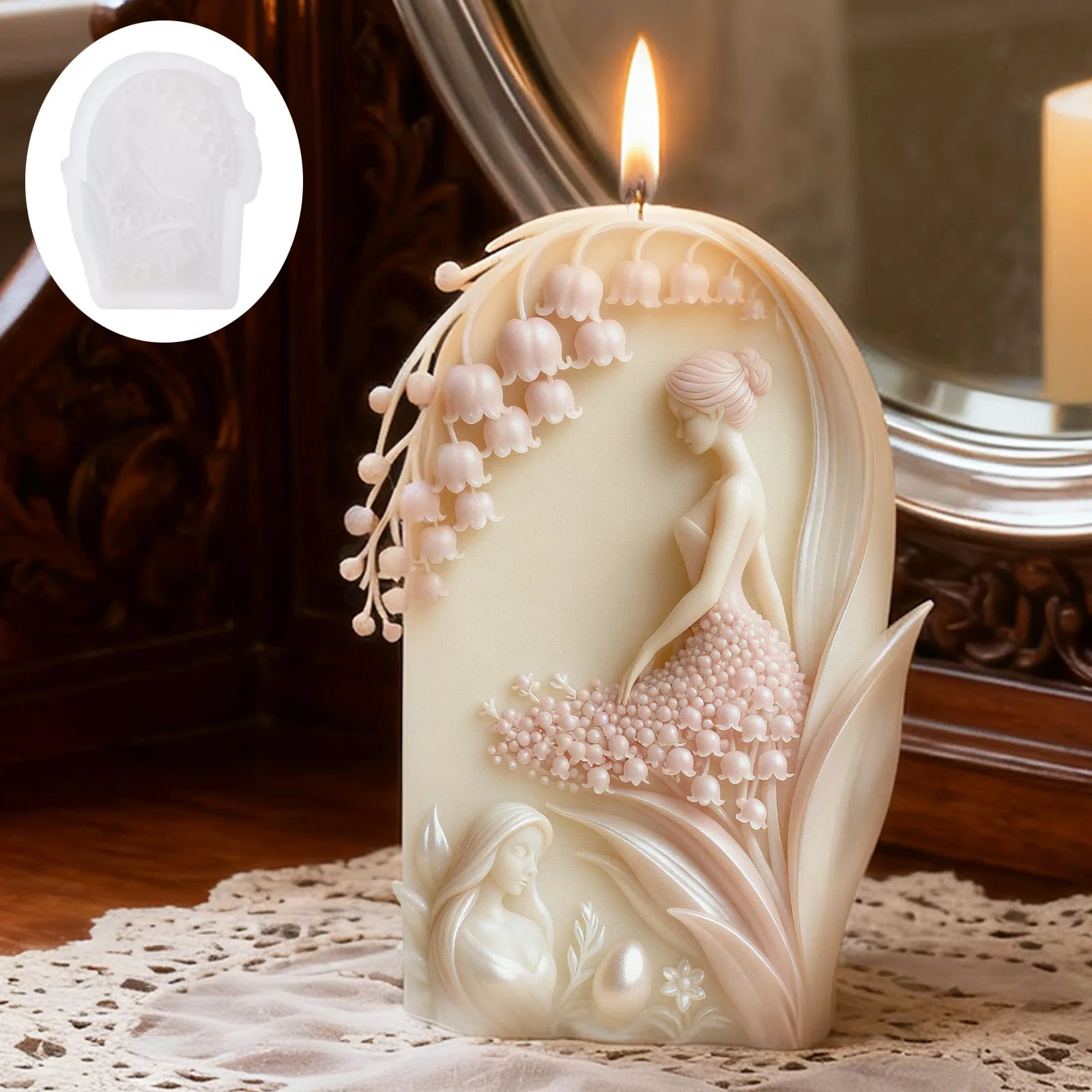

DIY Lily of The Valley Dream Scented Candle Silicone Mold Handmade Angel Shaped 3D Stereo Soap Molds for Candles Making Supplies