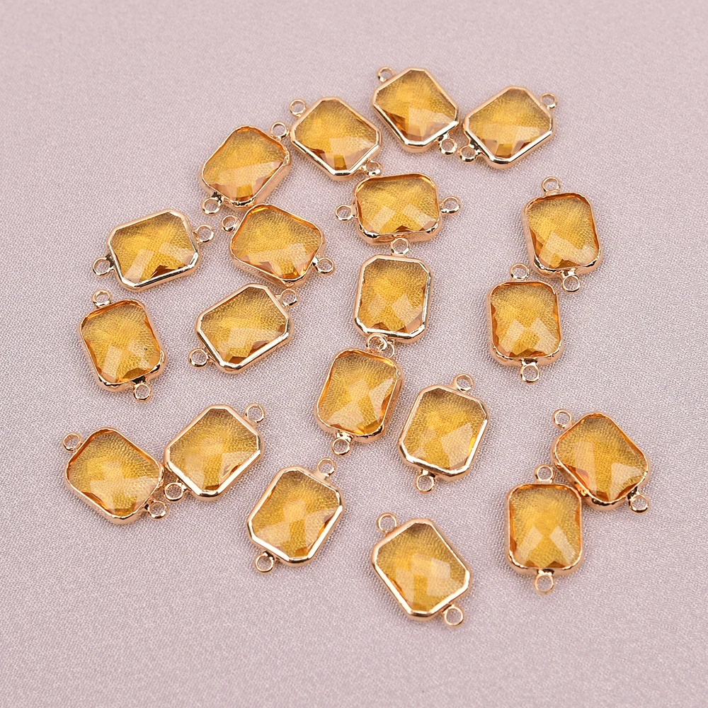 

APDGG A003 20 Pcs Yellow Crystal Gold Plated Glass Spacer Beads Connector Jewelry Making DIY