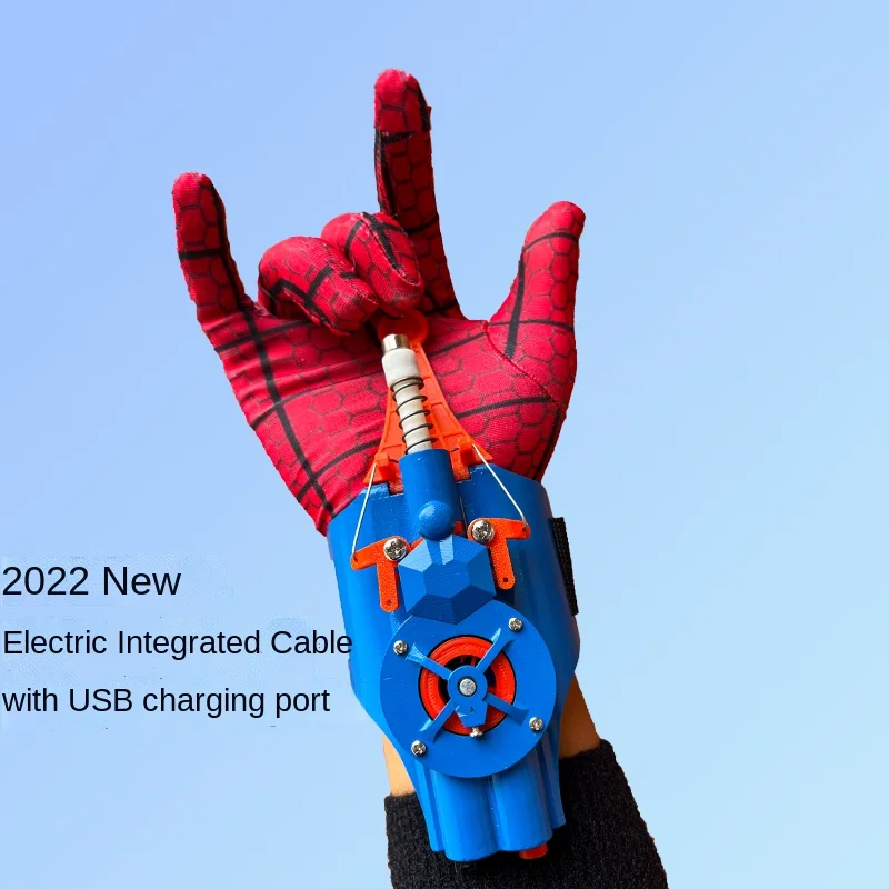 Disney Fully Automatic Marvel Peripheral Spiderman Spider Silk Launcher Rope Device Cosplay Props Toy Weapon Kids Gift for Boy