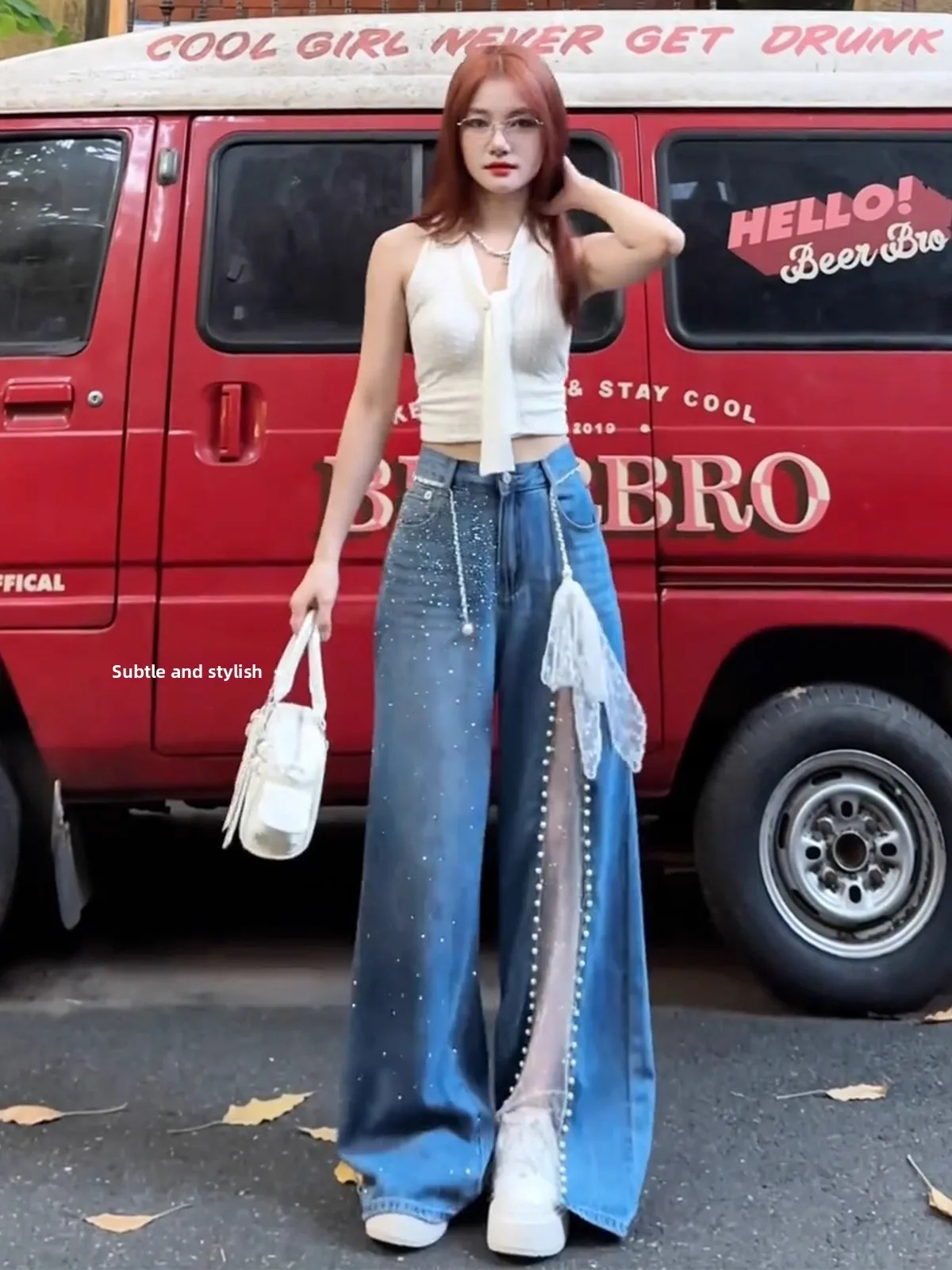

Fashionable Wide Leg Denim Pants Women's High Waist Commute Style Loose Fit Elegant Design Slimming Effect Autumn 2025