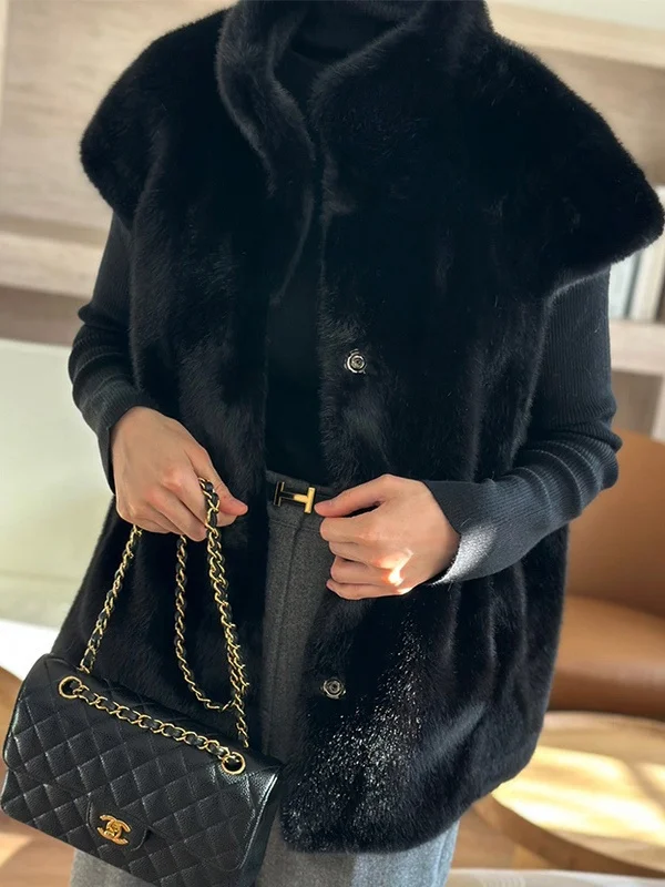 Colete de pele solto feminino de alta qualidade outono inverno quente entrado couro e pele esquilo pele jaet ele sle