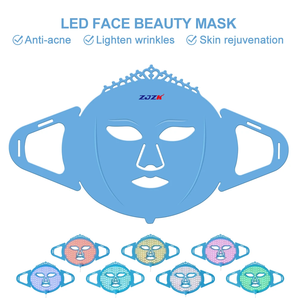 ZJZK redlight face Led Near infrared therapy device 7 colors 360 LED chips for Minimizing Pores Anti-Puffiness Blemish Removal