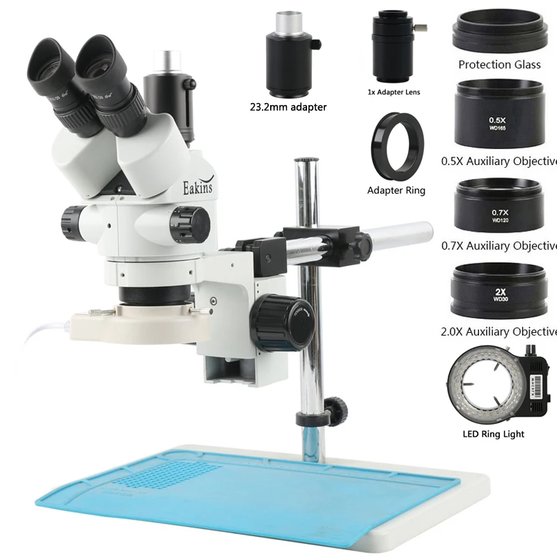 Eakins Zoom 3.5X-90X Zoom Simul-Focal Trinoculaire Focusseerbare Stereomicroscoophouder voor telefoonreparatie PCB-solderen