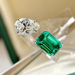 Huitan Luxury Trendy Green/White CZ Opening Rings for Women Temperament Female Finger Accessories Anniversary Party Jewelry New