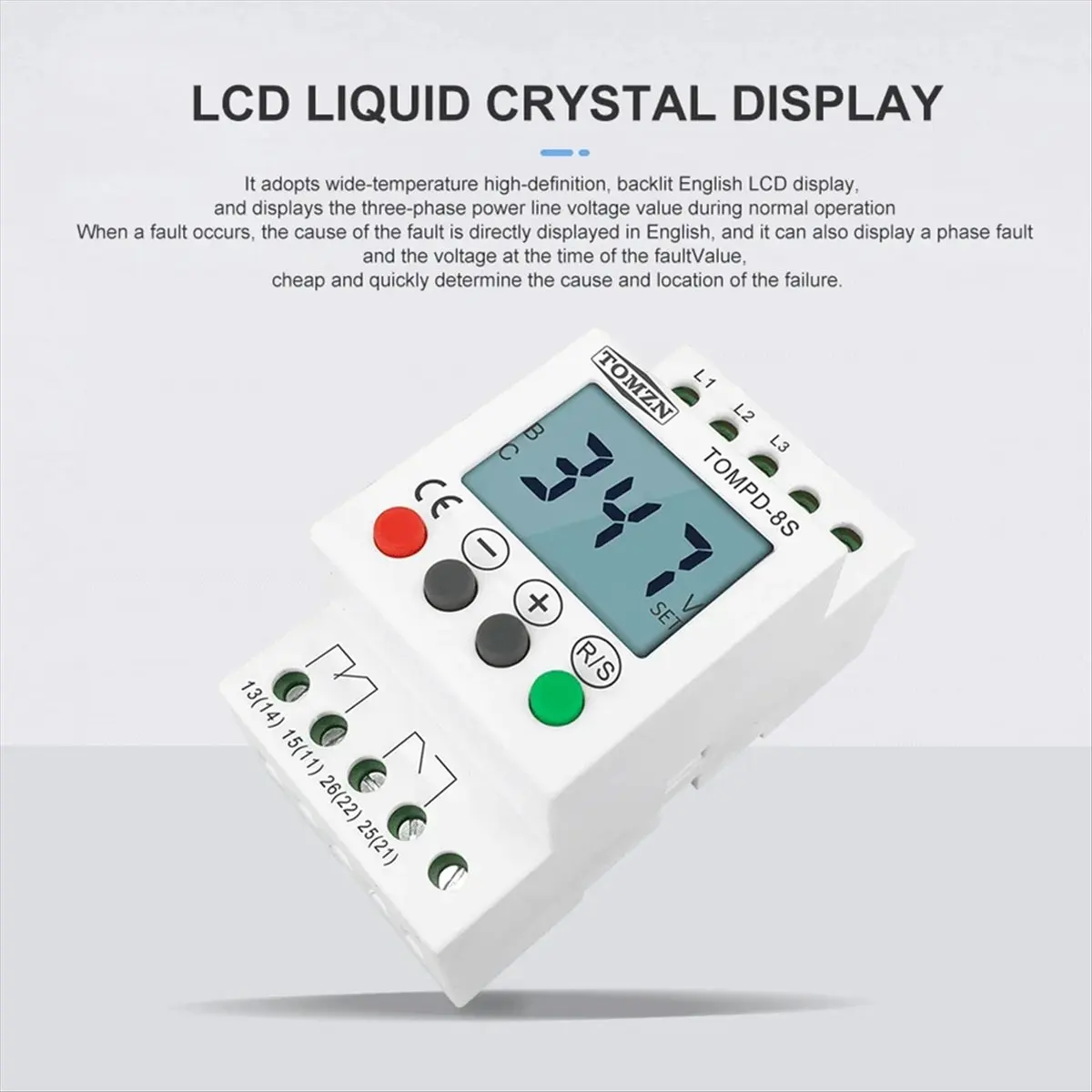 SCLS  TOMPD-8S 3 Phase Din Rail Adjustable Under over Voltage Protector Voltage Monitoring Sequence Protection Relay