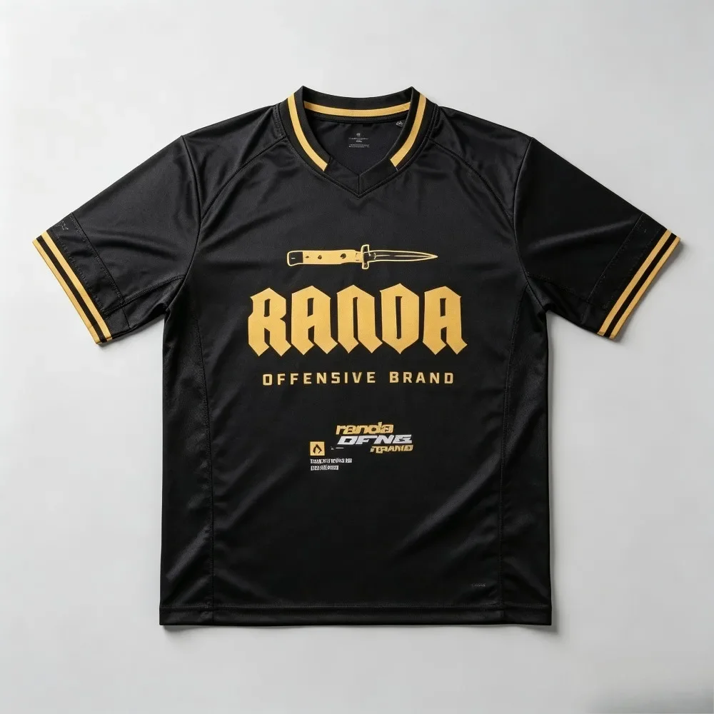 Hip Hop Football Jersey RANDA OFFENSIVE Graphic Printed T‑shirt V‑Neck Short Sleeve Streetwear Sport Mesh Tee Casual Tops Unisex