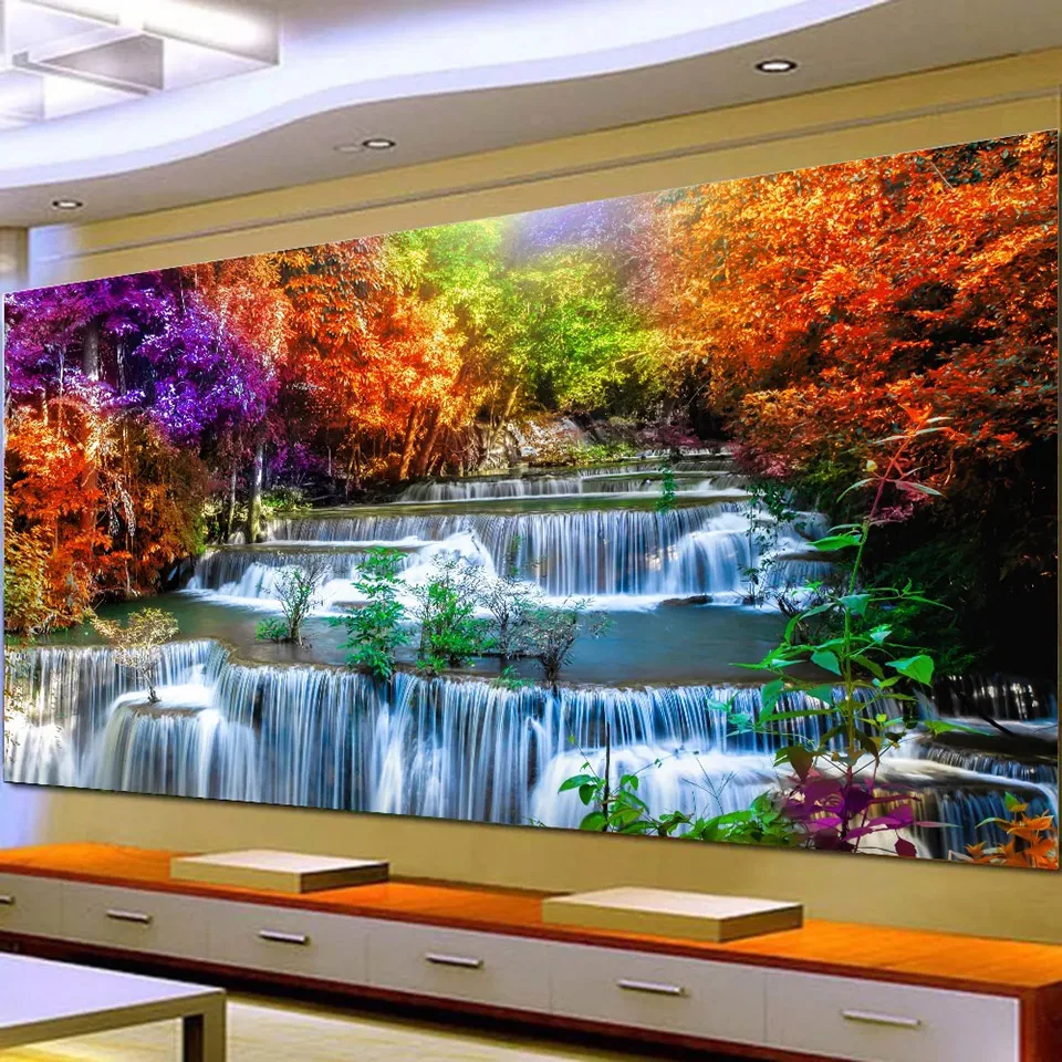 Large Full Drill Nature Landscape Painting 5D DIY Diamond Painting Embroidery Forest Sea Wave Waterfall Home Decor Gift YY5233