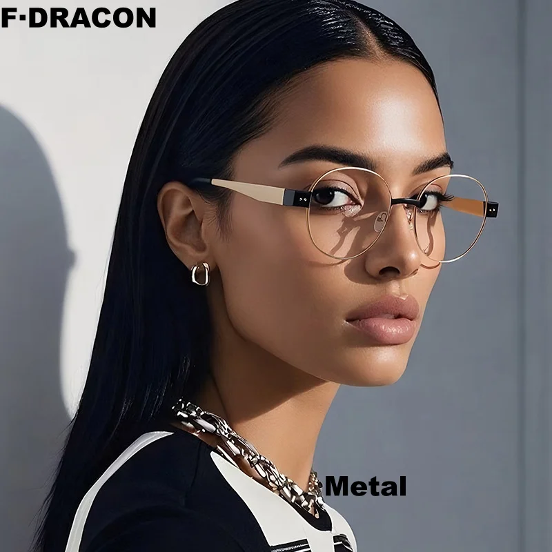 F·DRACON Metal Eyeglass Frame Retro Round Men's And Women's Eyeglass Frame Anti Blue Light Optical Prescription Frame 3175