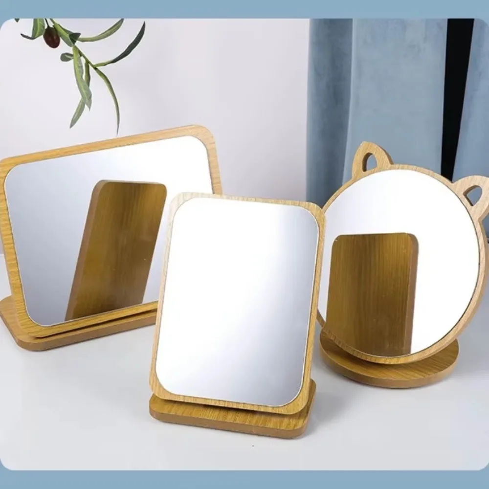 간단한 나무 화장대 거울 단면 접이식 디자인 메이크업 거울 회전식 HD 데스크탑 거울 디자인 가정용으로 완벽함