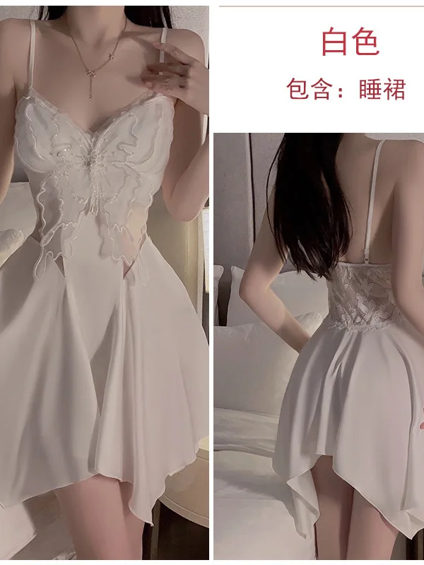 Sexy Deep V Detachable Chest Cushion Pure Desire Butterfly Perspective Open Back Dress Women\'s Irregular Comfort Dress 0UGR