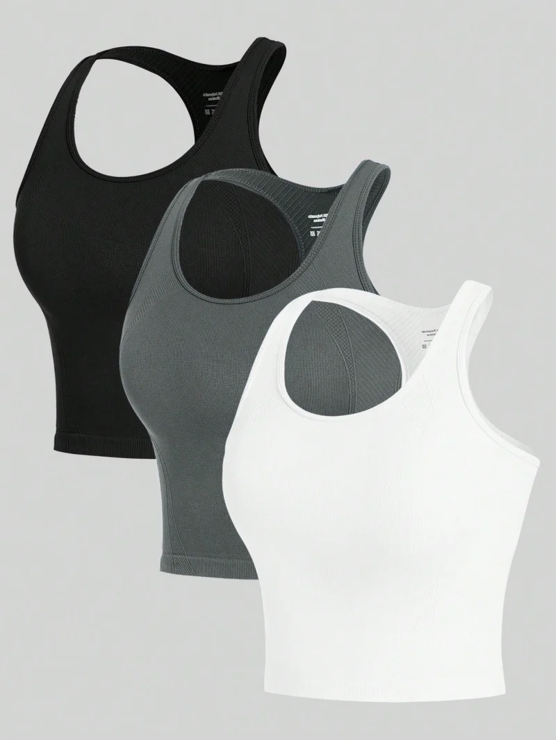 3 قطعة سترة يوجا المرأة رياضة Racerback المحاصيل القمم سلس الشارع الشهير الضلع متماسكة تجريب تنفس تانك القمم الإناث #3