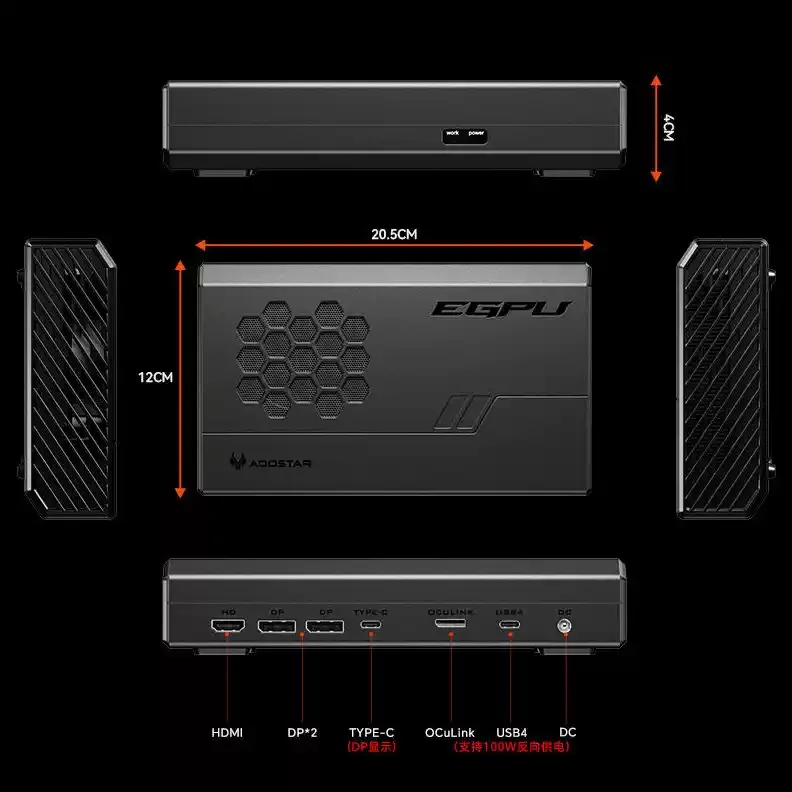 OCuLink USB4 4.0 eGPU Dock, RX 7600XT 8GB GDDR6 RDNA3 2300MHz, 240W PSU Plug&Play External Graphics Dock