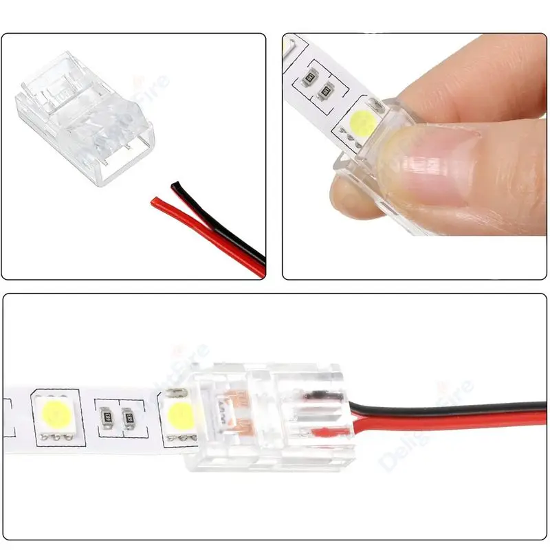 COB SMD LED Strip Connector For 2pin 8/10mm 2/3/4/5/6 pin SMD COB 5050 2835 Single Color LED Tape Solderless Right Angel Wire