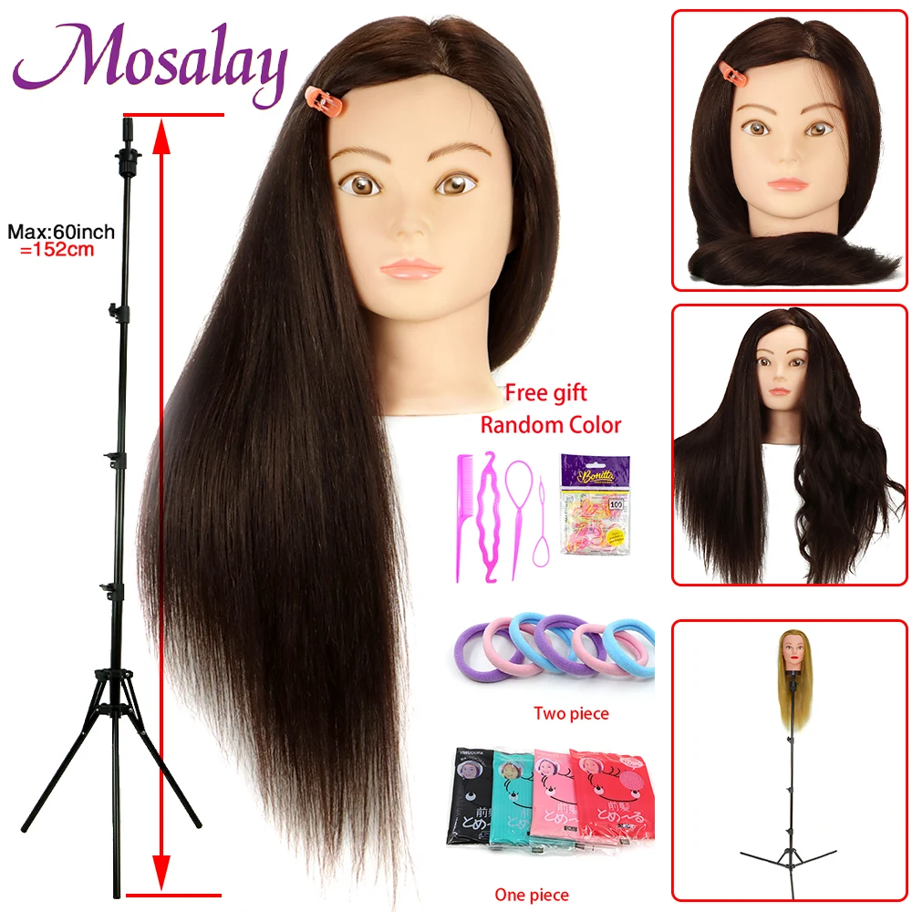 New 80% Human Hair Mannequin Head With Wig Stand Tripod For Hairdresser Practice Training Head Cosmetology Manikin Doll Head