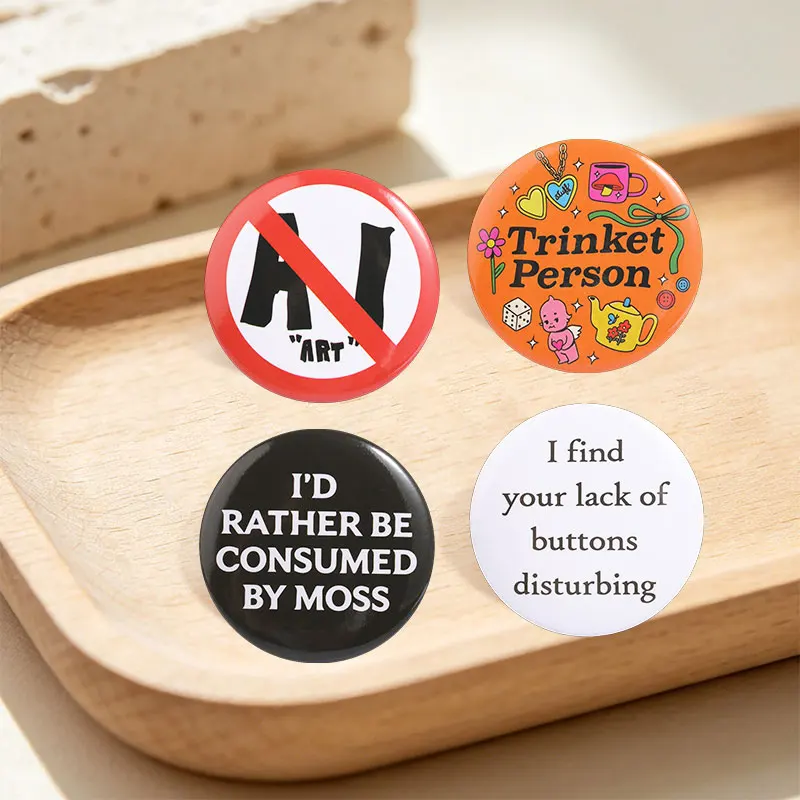Creative No AI Art Meme Tinplate Soft Button Pin Live In The Moment Transphobia Bugs Me Autistic Brooch Jewelry Accessory Badges 4
