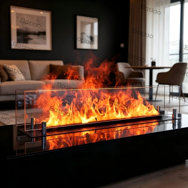 Electric Fireplace Holographic Flame Technology Dry Mist Humidifier for Basement,Ultra Realistic Visual Effect fake fireplace