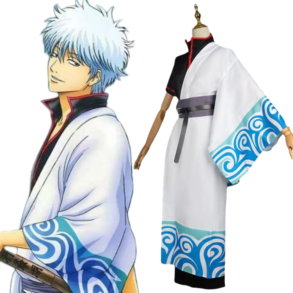 Anime Gintama Sakata Gintoki Cosplay Costumes Mens Kimono Set Edo Period Bushido Suit Halloween Party Costume