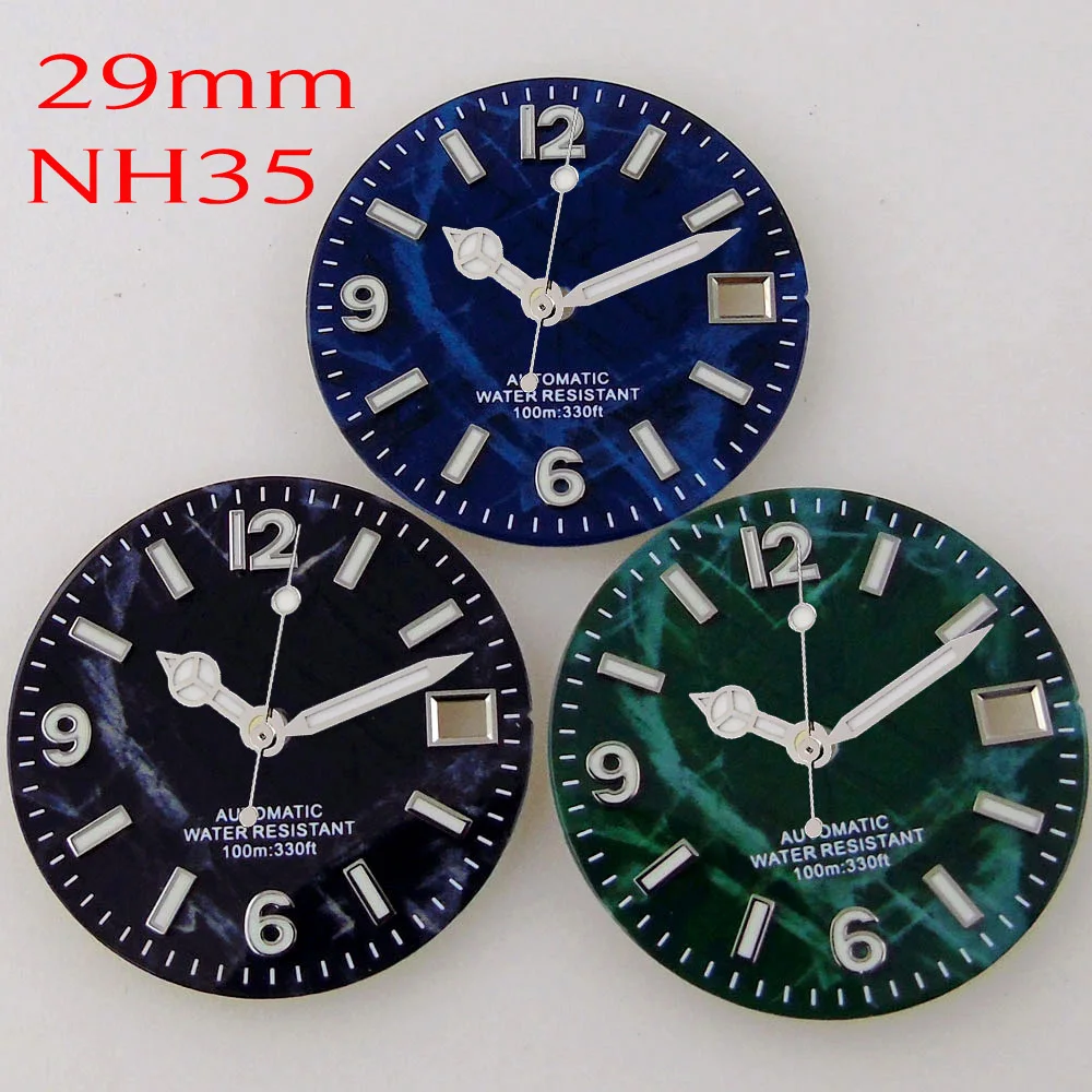 

Nologo Steel Watch Dial Piece Blue/Grey/Green 29mm for NH35 NH36 Movement Replacement Part 100m Dial Part