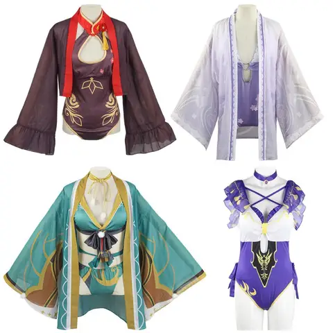 Hu Tao Raiden Shogun Gorou Cosplay Swimsuit Game Genshin Impact Role Play Swimwear Summer Costume Girl Uniform Outfit for Women