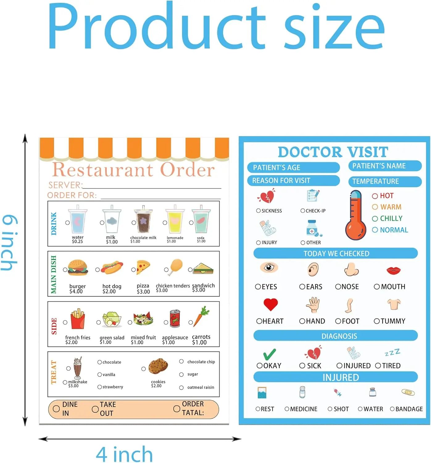 Play Notepads Playtime Notepads 50 Pages Order - Taking Restaurant Doctor Visit Notepad Guest Check Server Notepad Receipt