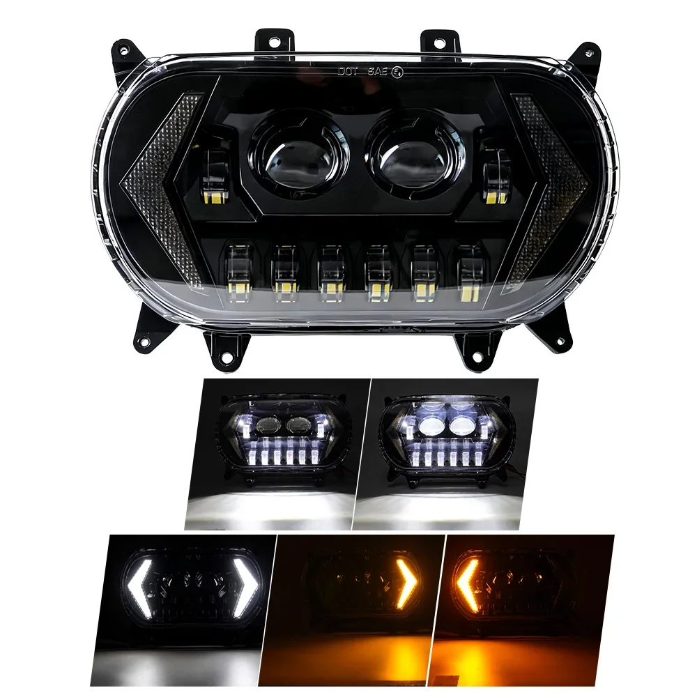 Headlight LED Road Glide Motorcycle High/Low Beam Turn Signal DRL Lighting System Headlamp Replacement Accessories(Black)!!