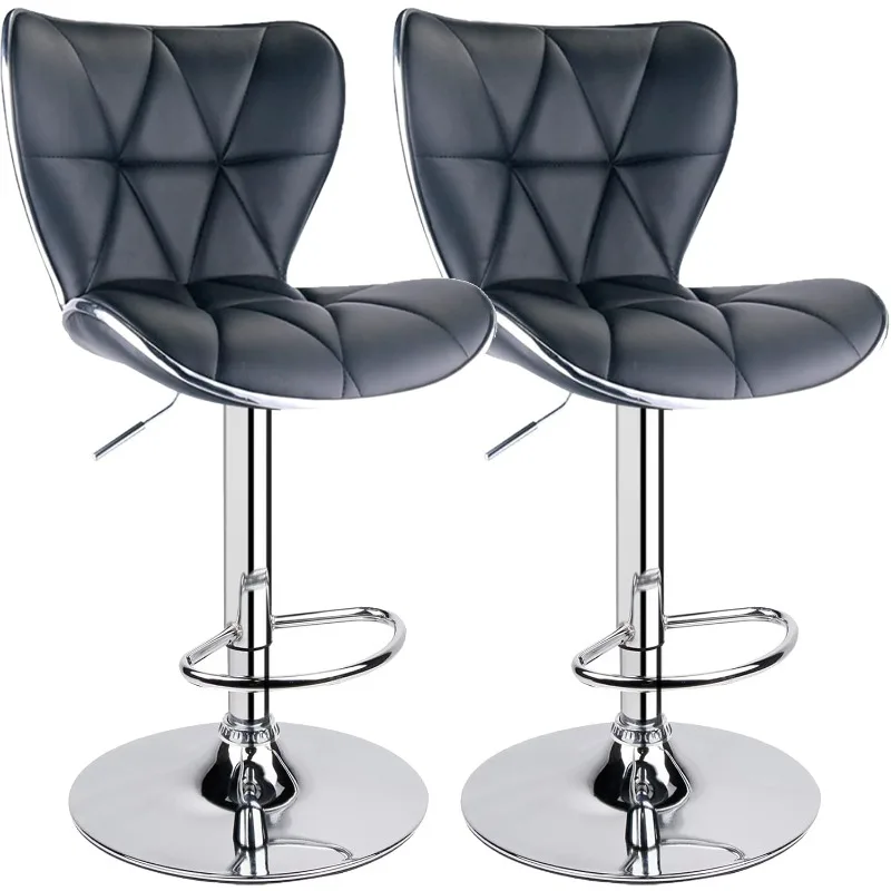 

Shell Back Adjustable Swivel Bar Stools, PU Leather Padded with Back, Set of 2 (Black)