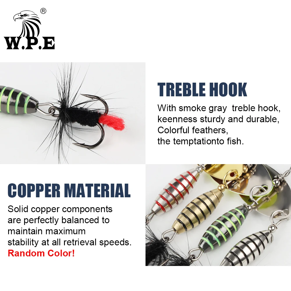 W.P.E Fishing Lure Rotating Sequins Spoon Spinner Bait Brass High Carbon Steel Hook 3.7g 5.3g 8.2g 10.5g Wobblers Bass Pesca