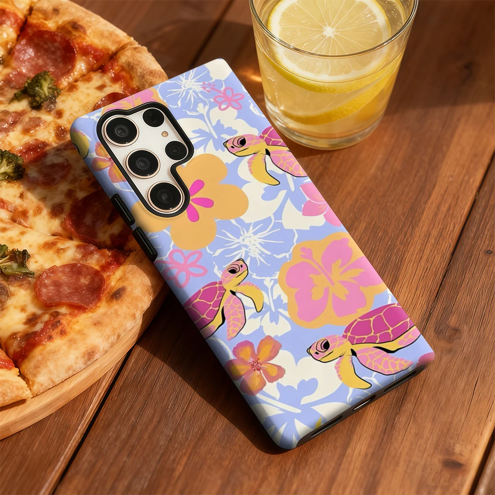 Funda de teléfono Turtle Tropics para Samsung Galaxy S25 Ultra S24 S23 Ultra Plus, funda trasera de doble capa a prueba de golpes